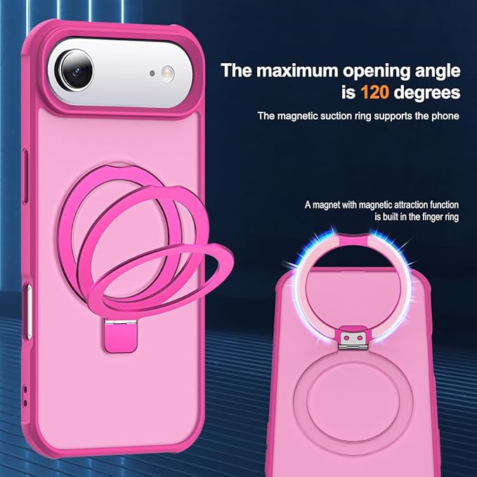Compatible with iPhone 17 Air Case with Invisible Magnetic O-Ring Stand Military-Grade Translucent Phone Case for iPhone 17 Air 6.5" [Compatible with Mag-Safe][Great Grip Feeling], Rose