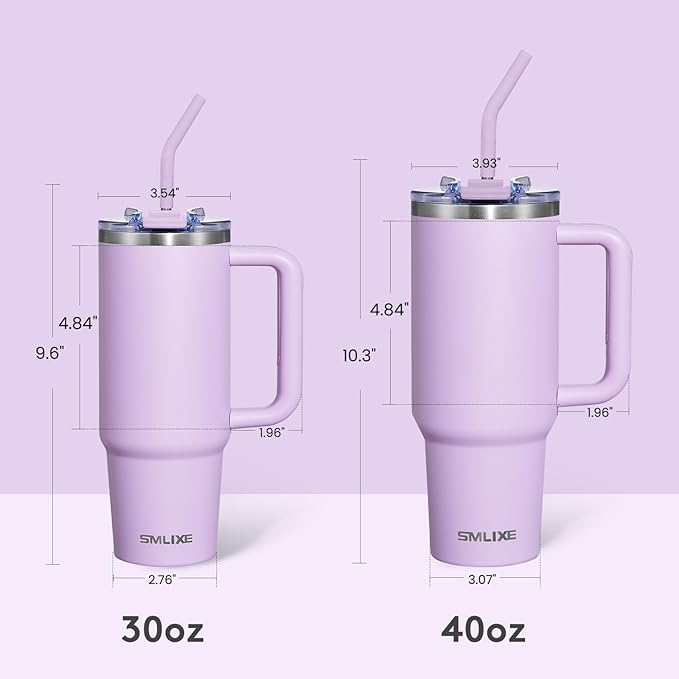 30 oz Tumbler with Handle, Tumbler with Lid and Straw, Double Wall Vacuum Insulated Travel Mug Stainless Steel Tumbler for Hot and Cold, Cupholder Friendly (Purple)