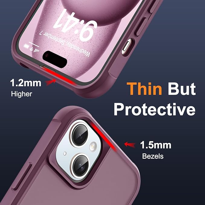 Compatible with iPhone 15 Case with Invisible Magnetic O-Ring Stand Military-Grade Translucent Case for iPhone 15 6.1" [Compatible with Mag-Safe][Great Grip Feeling], Wine Red