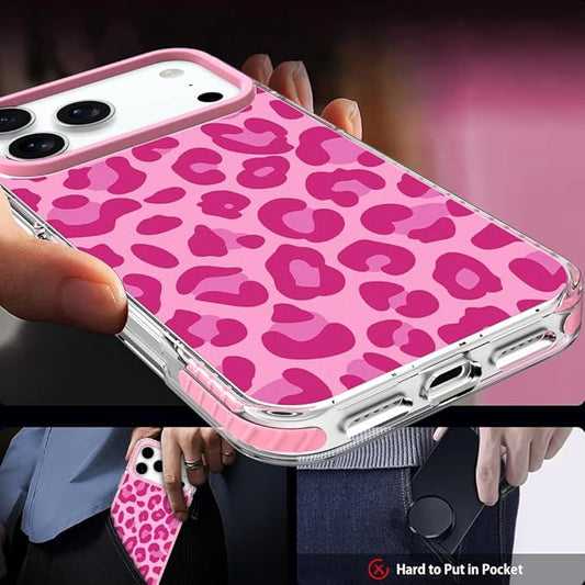 SAKUULO Magnetic for iPhone 17 Pro Max Case with Screen Protector [Compatible with MagSafe] Hot Pink Leopard Print Pattern Wireless Charge Strengthen Protection Cover Hot Pink Leopard (6.9")