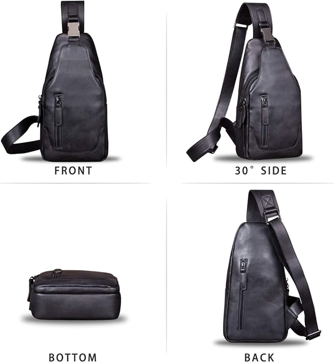 IVTG Genuine Leather Sling Bag for Men and Women Chest Shoulder Crossbody Hiking Backpack Vintage Handmade Daypack