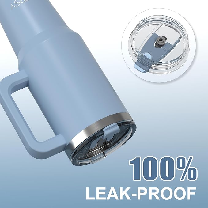 30 oz Tumbler with Handle,Tumbler with Lid and Straw,Double Wall Insulated Cup Stainless Steel Travel Mug(Cold for 34 Hours),Water Bottle for Iced Tea,Coffee,Cold Beverages(Smog Blue)