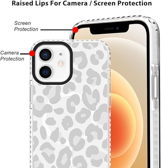 SAKUULO Magnetic for iPhone 12/12 Pro Case [Compatible with MagSafe] Light Grey Leopard Print Pattern Wireless Charge Slim Shockproof Case for iPhone 12/12 Pro Phone Case, Grey Leopard (6.1")