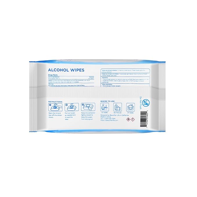 75% Alcohol Wet Hand Sanitizing Wipes - With Aloe, Moisturizer, and Vitamin E Formula - Premium Sanitizer for Travel, Home, Office, and School Use (Aloe, 200)