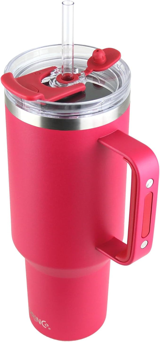 Drinco 40oz 30 oz Tumbler with Handle, Straw Lid, Insulated Stainless Steel Travel Mug Water Bottle Ice Coffee Cup For Cold and Hot, BigSur (40oz, Viva Magenta)