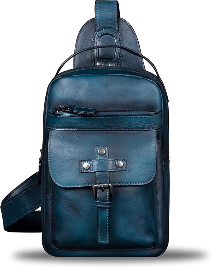 IVTG Genuine Leather Sling Bag Chest Shoulder Fanny Bag Hiking Backpack Vintage Handmade Crossbody Daypack