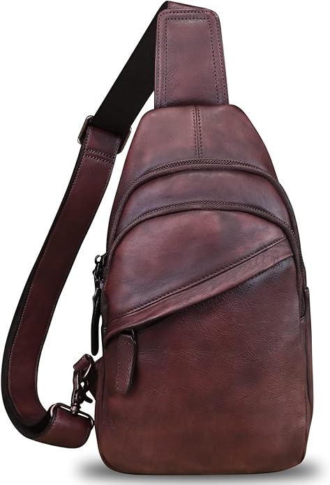 Genuine Leather Silng Bag for Men and Women Vintage Leather Sling Backpack Fashion Shoulder Crossbody Bag Chest Purse