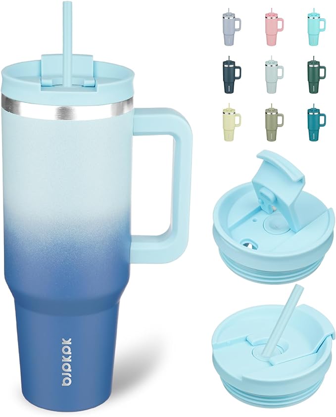 BJPKPK Tumbler With Handle 40 oz Stainless Steel Insulated Tumbler With Lid And Straw For Water Or Ice Coffee,Sky