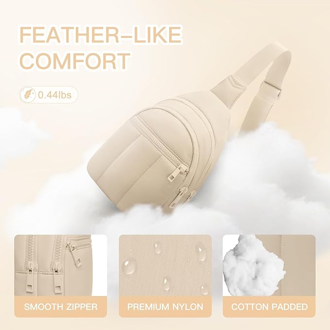 Quilted Puffer Crossbody Bags for Women Small Puffy Sling Bag Lightweight Cross Body Bubble Purse Shoulder Bag for Travel (Beige)