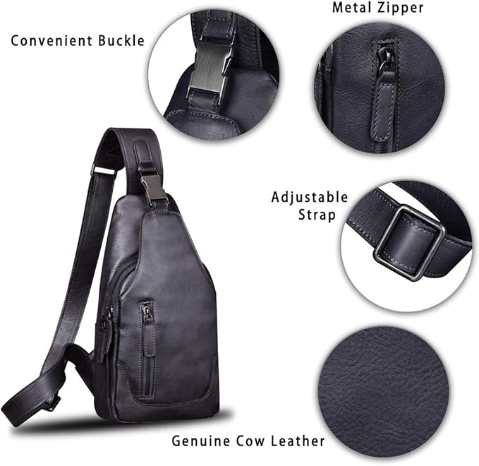 IVTG Genuine Leather Sling Bag for Men and Women Chest Shoulder Crossbody Hiking Backpack Vintage Handmade Daypack