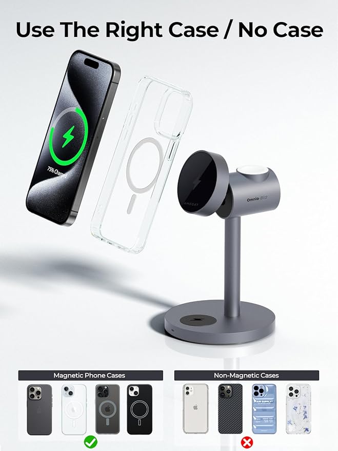 MagFusion 3-in-1 Charging Station Compatible with MagSafe, Qi2 Certified 15W Magnetic Wireless Charger Stand, for iPhone 17/16/15/14/13/12 Series, Apple Watch, AirPods(30W PD Charger Included)