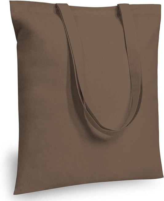TOPDesign 12-Pack Economical 16"x15" Brown Cotton Tote Bag, Lightweight Medium Reusable Grocery Shopping Cloth Bags, Suitable for DIY, Advertising, Promotion, Gift, Activity