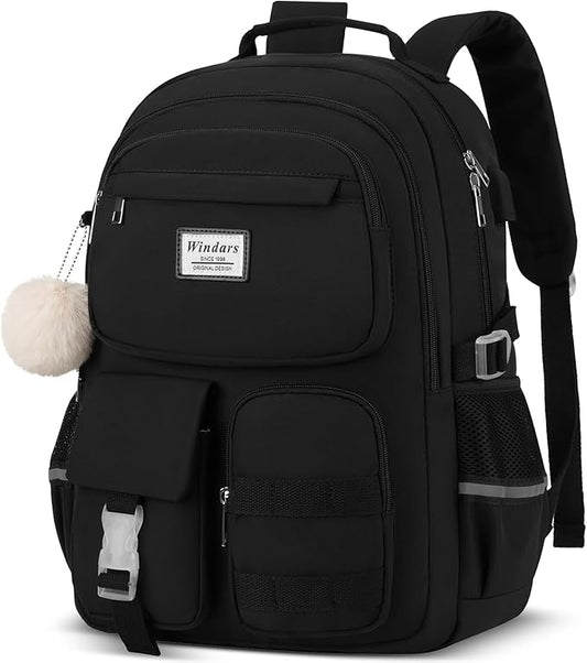 School Backpack for Teen Girls, Cute Laptop Backpack for Women Students, Middle High School Bags Aesthetic Bookbag for College Travel Fit 15.6 Inch Laptop (Black)