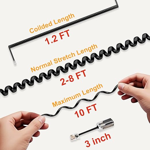 Uvital Telephone Handset Cord Detangler, 1 Pack Landline Handset Cord Cable 8Ft Uncoiled(1.2 Ft Coiled) and 1 Pack Anti-Tangle Telephone Cords Untangler 360 Degree Rotating Swivel Cords(Black)