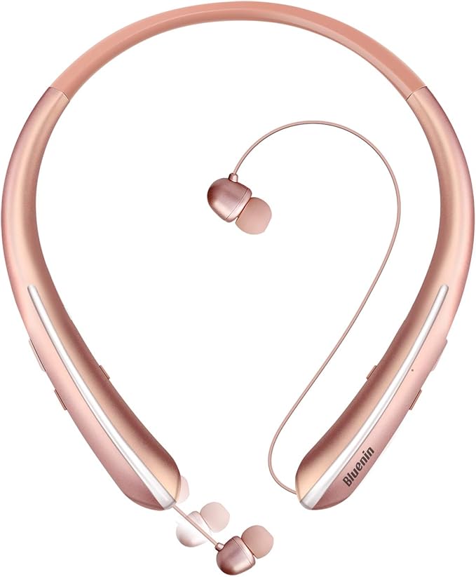 Neckband Bluetooth Headphones, Bluetooth 5.4 Wireless Headphone with Retractable Earbud,CVC8.0 Noise Cancelling, 15Hrs Playtime, IPX5 Waterproof Around The Neck Headphones for Sport (Rose Gold 2025)