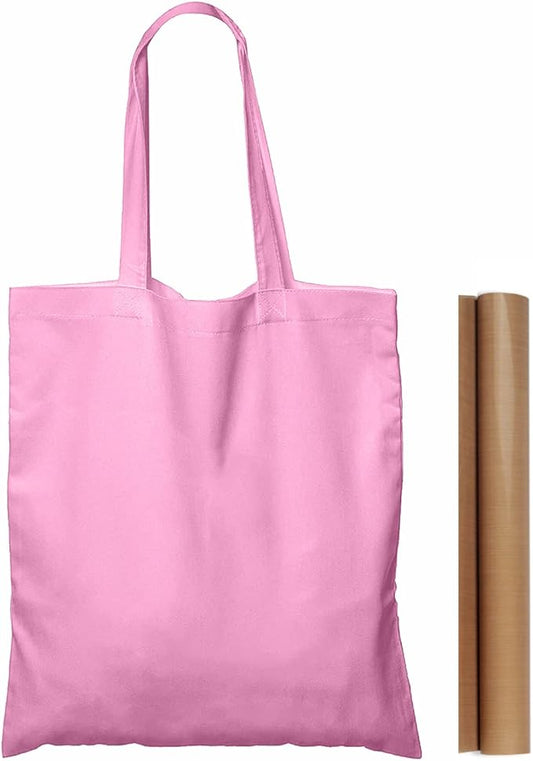 NPBAG 5 Pack 15'' X 16'' Baby Pink Cotton Tote Bags, Blank Bulk Cloth bags with 1pc of PTFE Teflon Sheet