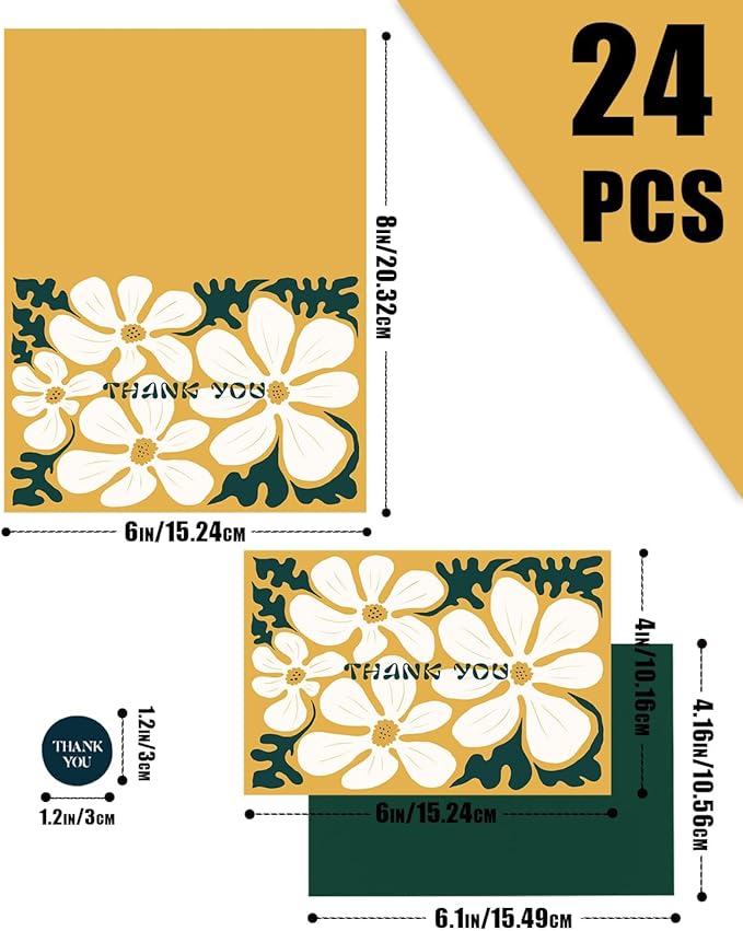 qiqee Color Contrast Flower Thank You Cards Greeting Gift Cards for Handwritten Messages 4x6 Inch 6 Design Birthday Thank You Notes (24pcs +24pcs Envelopes)