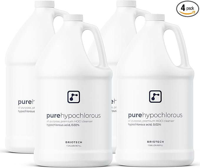 BRIOTECH Pure Hypochlorous Acid Cleanser, Original Premium HOCl Topical Solution, Multi-Purpose Cleaner, Family Approved & Pet Friendly, 1 Gallon Refill (4 Pack)