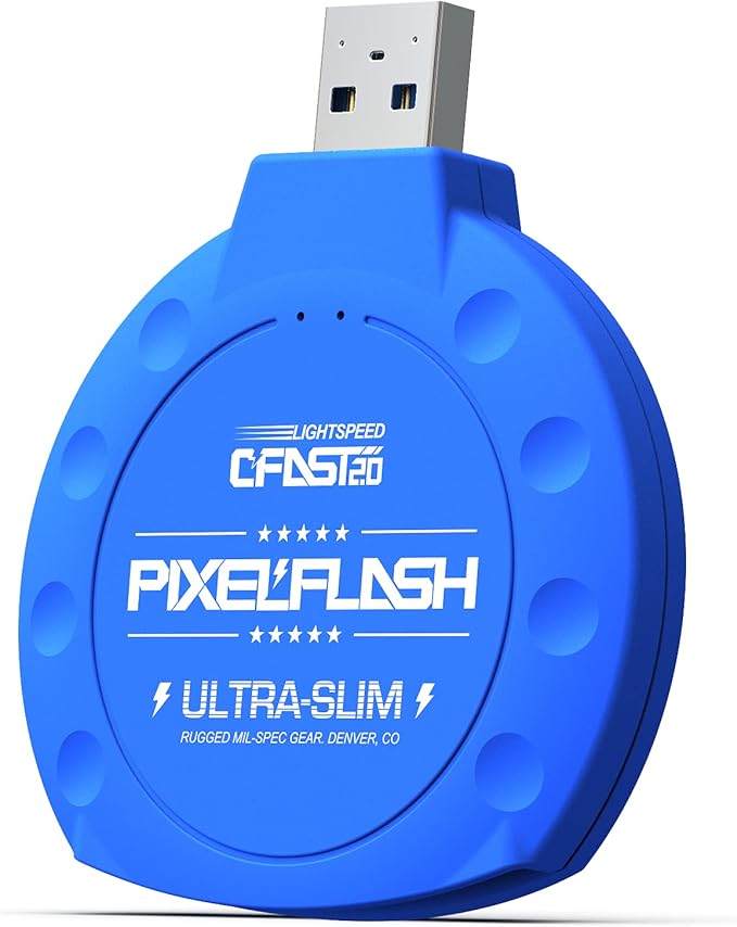 PixelFlash CFast 2.0 Card Reader (Blue) - Memory Card Adapter with USB 3.0, 500Mb/s File Transfer, Ultra-Slim & Anti-Slip Rubber Shell, Compatible with Most Brands & OS