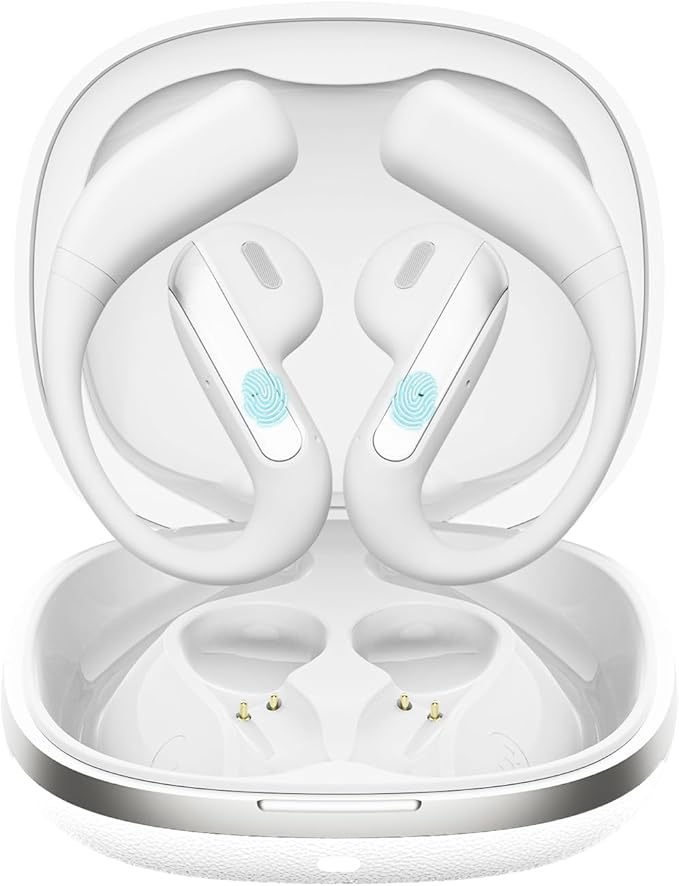 Wireless Earbuds Bluetooth Headphone Sport, 2025 Bluetooth Earbuds Stereo Deep Bass Over Ear Bud with Earhooks, ENC Noise Cancelling Mic,Waterproof Earphone for Workout/Running-White