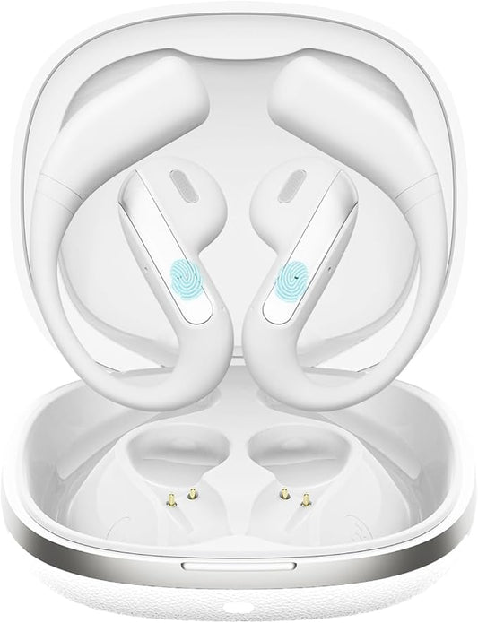 Wireless Earbuds Bluetooth Headphone Sport, 2025 Bluetooth Earbuds Stereo Deep Bass Over Ear Bud with Earhooks, ENC Noise Cancelling Mic,Waterproof Earphone for Workout/Running-White