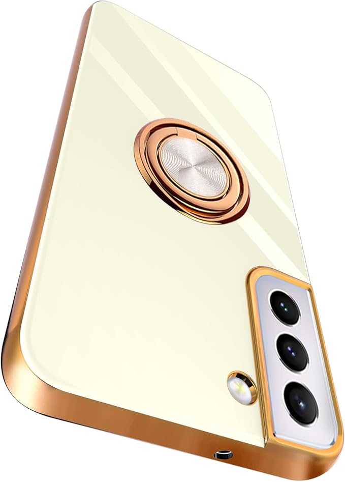 Tnarru Compatible for Samsung Galaxy S22 Case with Ring Holder Kickstand [with Magnetic] Soft TPU Shockproof Electroplated Protective Phone Case for Galaxy S22 5G White