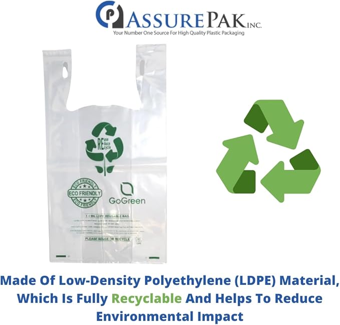 Clear Reusable/Eco-Friendly LDPE T-Shirt - 1/6 BBL 11.5"X6.5"X21" - 150 Bags - 101 Micron (4.0 mil) - Clear - CLLD4MREUSE1221