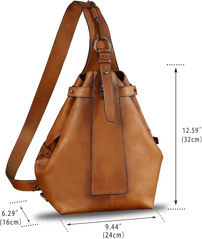 Genuine Leather Sling Bag for Men and Women Large Real Leather Sling Backpack Shoulder Crossbody Bag Chest Bags