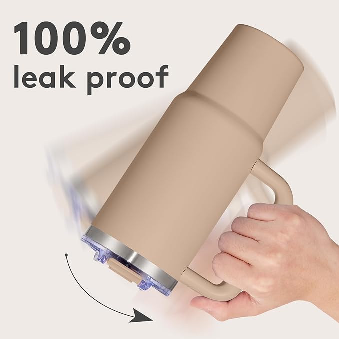 30 oz Tumbler with Handle, Tumbler with Lid and Straw, Double Wall Vacuum Insulated Travel Mug Stainless Steel Tumbler for Hot and Cold, Cupholder Friendly (Mocha)