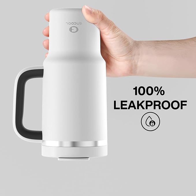 32 oz Tumbler with Handle and Straw: Stainless Steel Insulated Tumbler Keeps Cold for 24 Hours, Leakproof Travel Cup Fits in Cup Holder and BPA-Free, Polar White