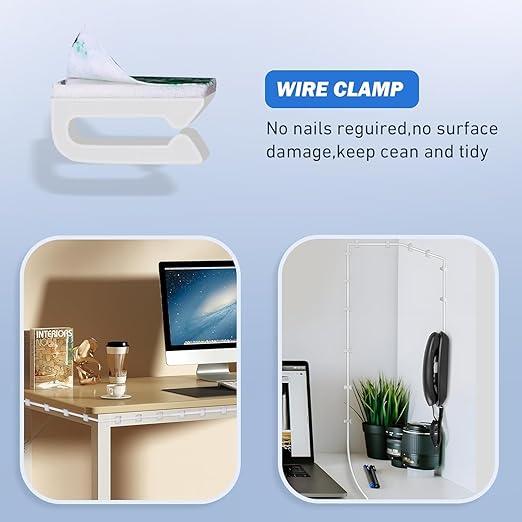 Phone Extension Cord 50 Ft, Telephone Cable with 1 in-Line Couplers and 20 Cable Clip Holders and Standard RJ11 Plug, White