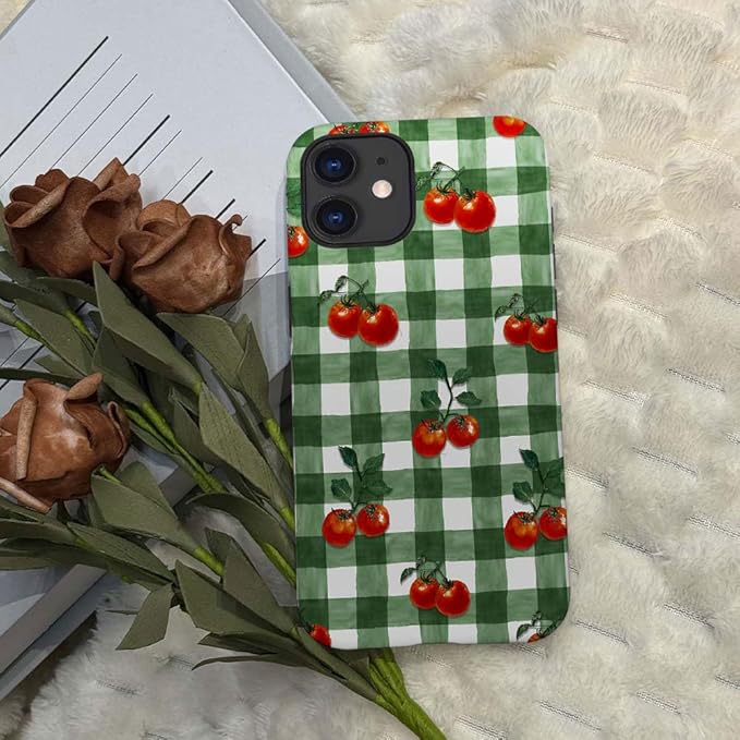 DAIZAG Case Compatible with for iPhone 11,Green Red Checkerboard Tomatoes Watercolor Phone Case for iPhone 11 for Girl Women Boy Men