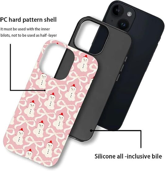 DAIZAG Case Compatible with for iPhone 13,Christmas Snowman Pink Bow Phone Case for iPhone 13 for Girl Women Boy Men