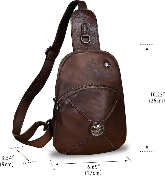 Genuine Leather Silng Bag for Women Small Vintage Leather Sling Backpack Fashion Shoulder Crossbody Bag Chest Purse