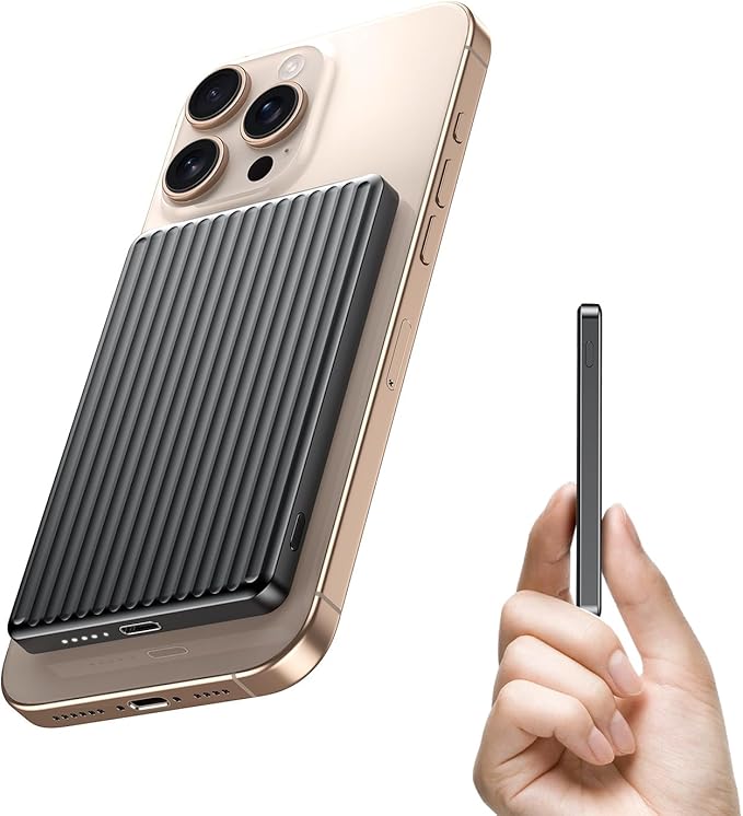 Magnetic Power Bank,Ultra Slim Wireless Portable Charger 5000mAh,20W PD Battery Pack Fast Charging,USB C in&Out Powerbank for iPhone 16/15/14/13/12 Pro Max