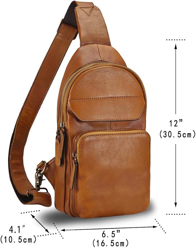 Genuine Leather Sling Bag for Man and Women Crossbody Purse Handmade Retro Shoulder Backpack Vintage Chest Bags