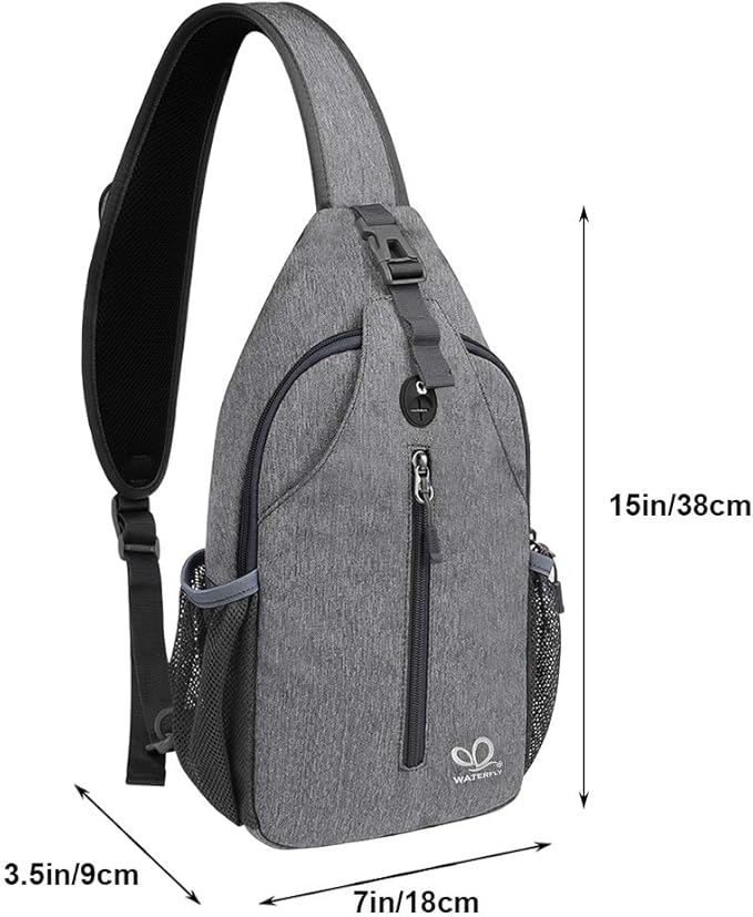 WATERFLY Crossbody Sling Backpack Sling Bag Travel Hiking Chest Bags Daypack (Dark gray)