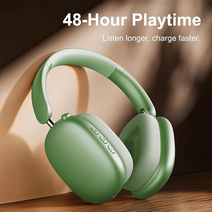 Y01 Wireless Over Ear Headphones, Noise Canceling Bluetooth 5.3 Headphones with Microphones,Hi-Res Audio,48H Playtime,Foldable,Breathable Soft Earpads for iOS/Android/Samsung/PC-Green