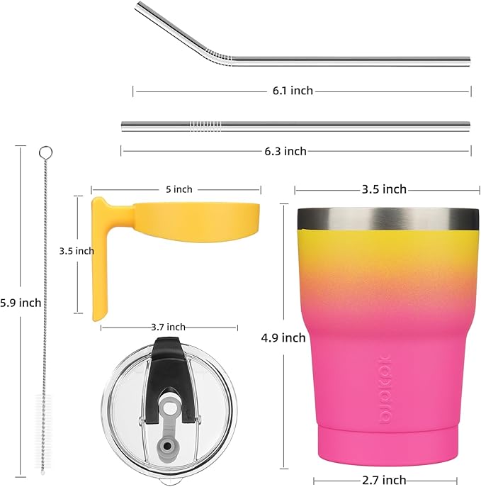 BJPKPK 10 oz Tumbler With Handle And Straw Stainless Steel Travel Mug Insulated Tumbler Cups With Lids,Pink Yellow Rose