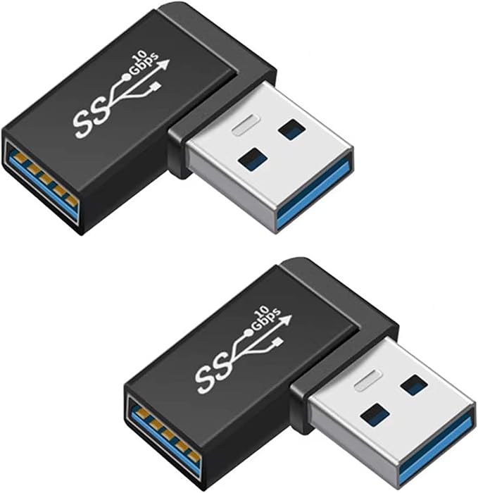 90 Degree Right Angle USB 3.0 Male to Female Expansion Adapter for Connecting Mobile Hard Disk, U Disk, Wireless Network Card, Camera, Mouse, Keyboard, etc. - Black 2pack