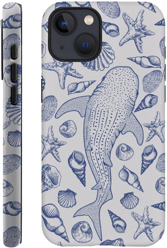 DAIZAG Case Compatible with iPhone 15 Plus,Fit Shockproof Cover for Women Girls,Blue Seashell Whale Shark Ocean