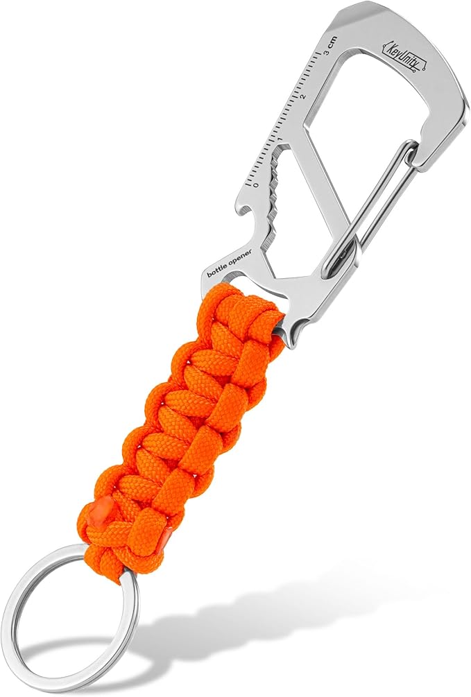 KeyUnity KC00 Paracord Keychain Carabiner Clip, 550 Parachute Lanyard Multitool for Outdoor, Backpacks, Men & Women