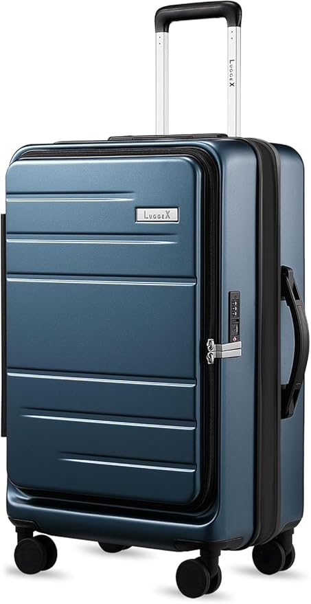 LUGGEX 24 Inch Luggage with Spinner Wheels, Expandable PC Hard Shell Checked Suitcase with Front Opening, Lightweight (Blue, 24 Inch)