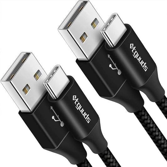 etguuds USB to USB C Cable 3.3ft, 2-Pack USB A to Type C Charger Cord Fast Charging for Samsung Galaxy A15 A25 A35 A55 A54, S24 S23 S22 S21 S20 S10 S10E, Note 20 10, Moto G, for iPhone 16 15, Black