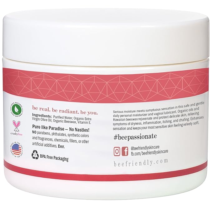BeeFriendly Organic Vaginal Moisturizer, USDA Certified, Natural Vulva Cream For Dryness, Itching, Irritation, Redness, Chafing Of Vagina Due To Menopause & Thinning 2 oz