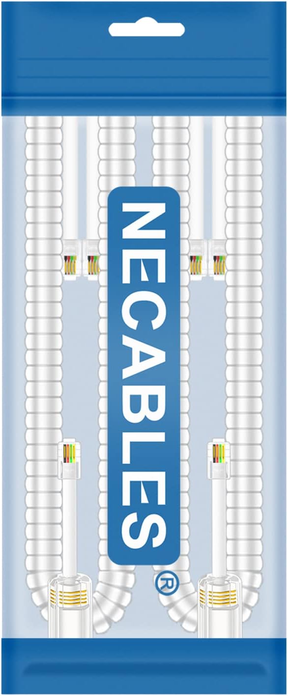NECABLES 2+2Pack No Tangle Phone Cord for Landline 2pcs Telephone Handset Cord and 2pcs Detangler for Desk Phone White