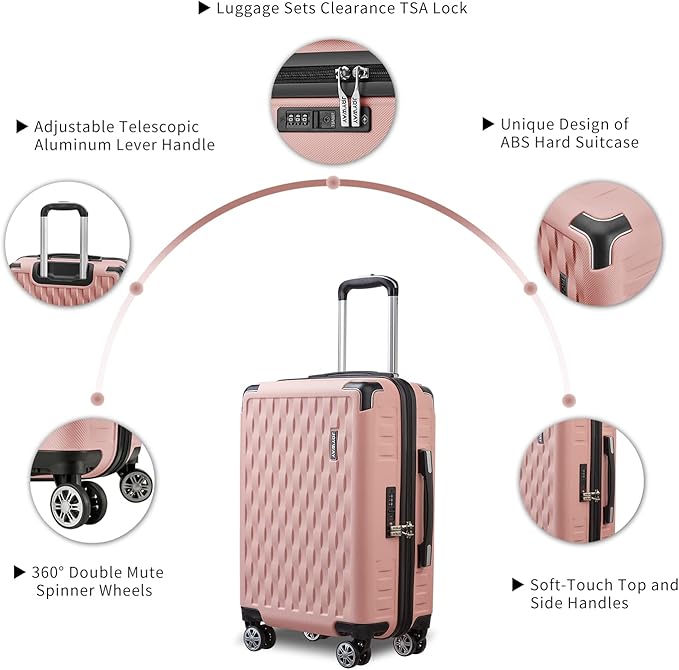 Melalenia Luggage 10 Piece Sets Clearance,Large Suitcase Set Spinner Wheels with TSA Locks,Hard Shell Pink Luggage Sets for Women Travel Suitcase (10Pcs Pink)