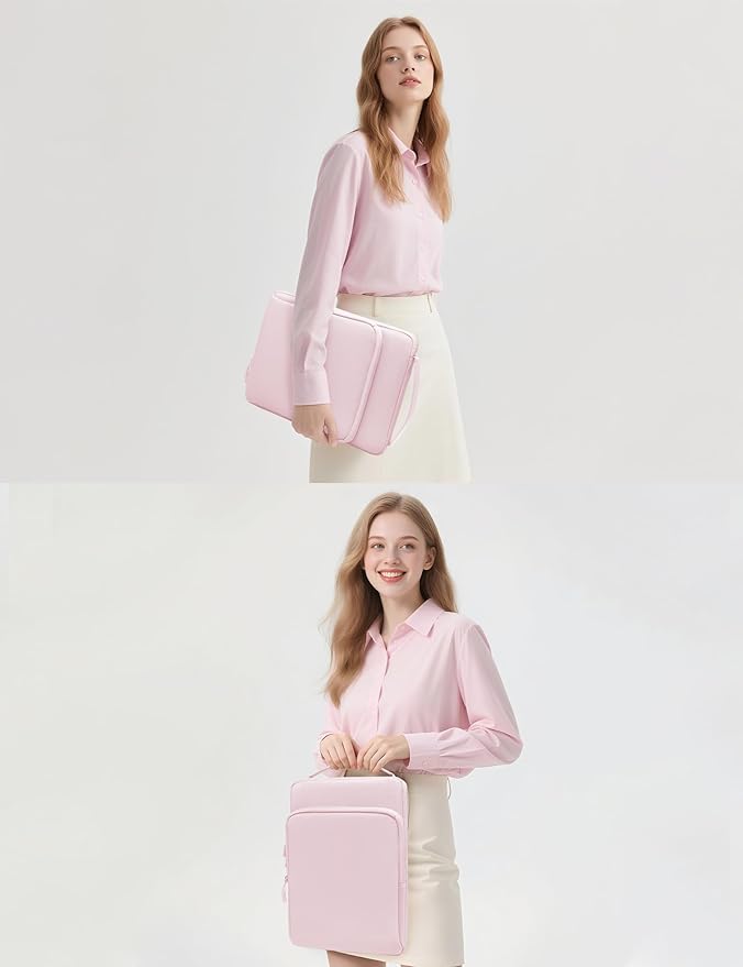 HYZUO 15-16 Inch Laptop Bag Sleeve for MacBook Pro 16 M4 M3 M2 M1 2025-2019, 15" Surface Book, Notebook Case for 15" 15.6" Dell HP Lenovo ThinkBook Asus Acer Samsung Huawei, Pale Pink