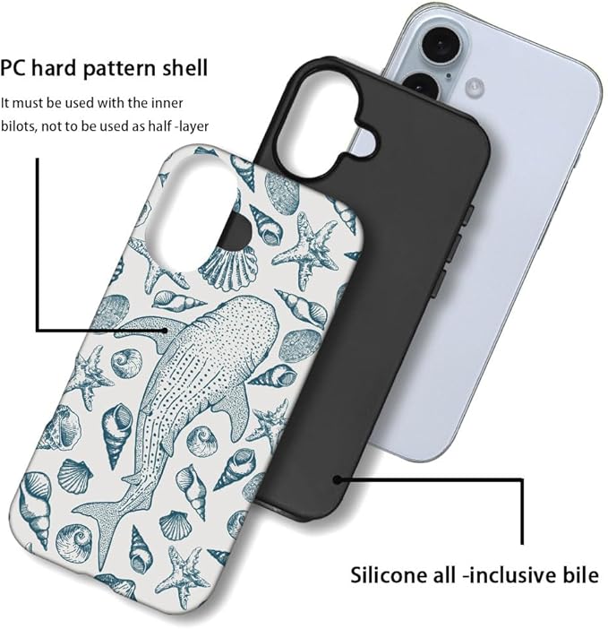 DAIZAG Case Compatible with iPhone 16,Fit Shockproof Cover for Women Girls,Beach Seashell Whale Ocean Aesthetic
