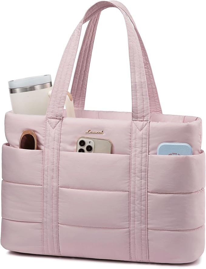 LOVEVOOK Tote Bag for Women, Large Puffer Work Tote Bag for 15.6 Inch Laptop, Lightweight Travel Tote with Zipper Gifts for Women